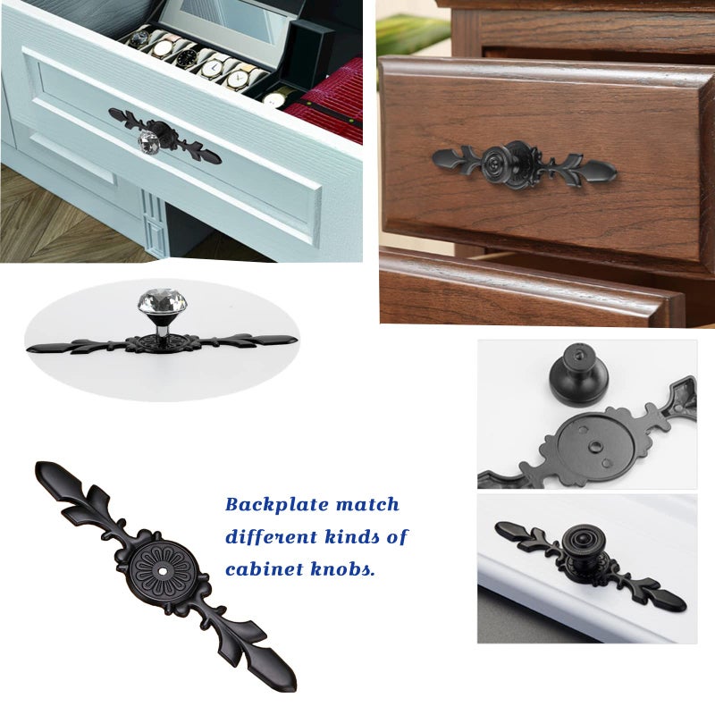 YMAISS Cabinet Handle Backplates  18pcs Zinc Alloy Drawer knobs Back Plate Retro Style Single Hole Door Handle Backplate for Cabinets and Drawers knobs(Matte Black L: 120mm) - Image 4